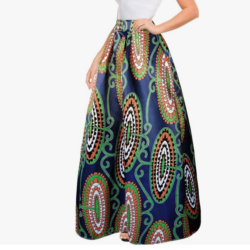 Elegant Blue Patterned Maxi Skirt